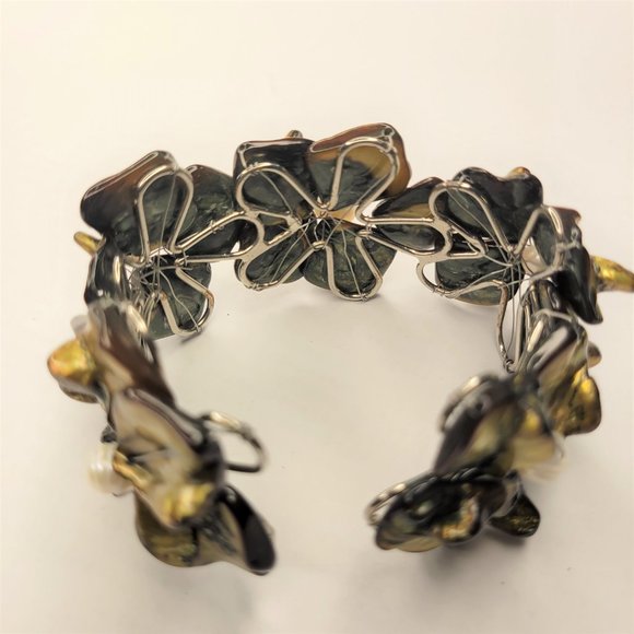 Olive Green Cuff Pearl Adjustable Cuff Bangle Bracelet- NEW - Picture 3 of 10